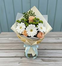 Букет герберы и розы в Сарове Букет цветов из:  Герберы, Розы и Хризантемы в Сарове